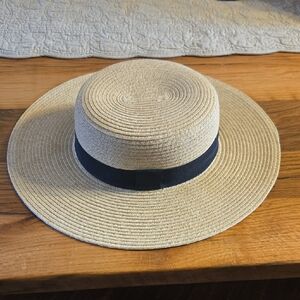 H&M Natural Straw Hat with Black Band Womens Sun Hat Beach Vacation